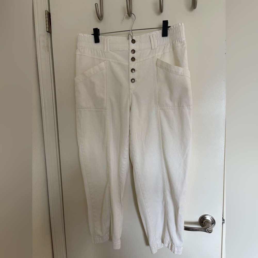 Knox Rose Mid-Rise Tapered Fit Cargo Pants - Egret Off-White Large